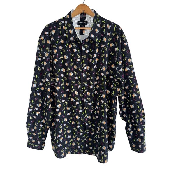 Alex Vando Instruments Button Up Black Shirt Musical Flip Over Print Cuff XXL - Picture 4 of 7